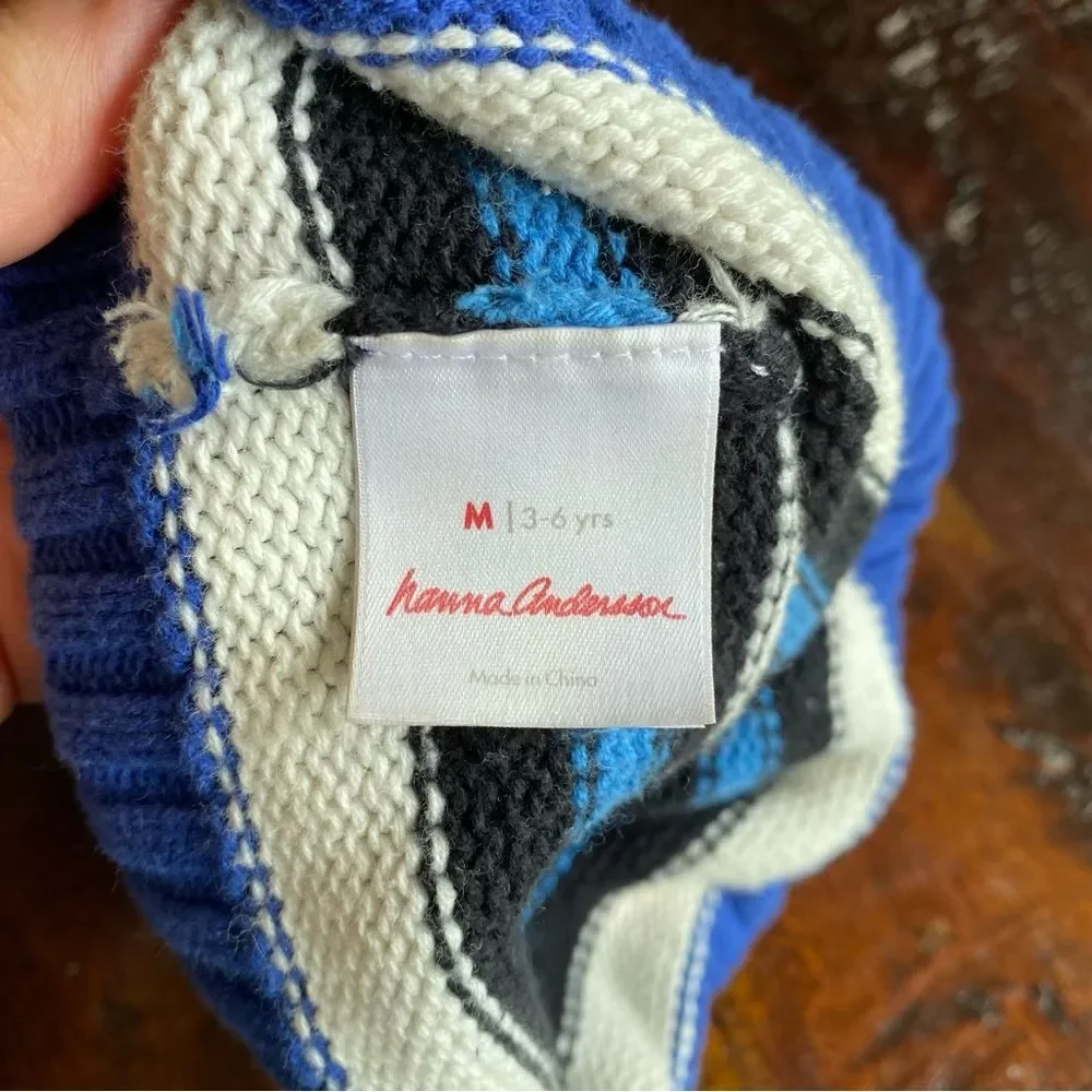Hanna Andersson Blue and White Striped Pom-Pom Hat size M 3-6 years